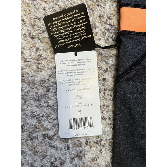 90 Degree by Reflex New  Women's Charc/ Orange Crop Mesh Leggings Sz XS MSRP $98 - Picture 5 of 5